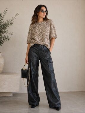 Women GAP Black Leather Cargo Pants